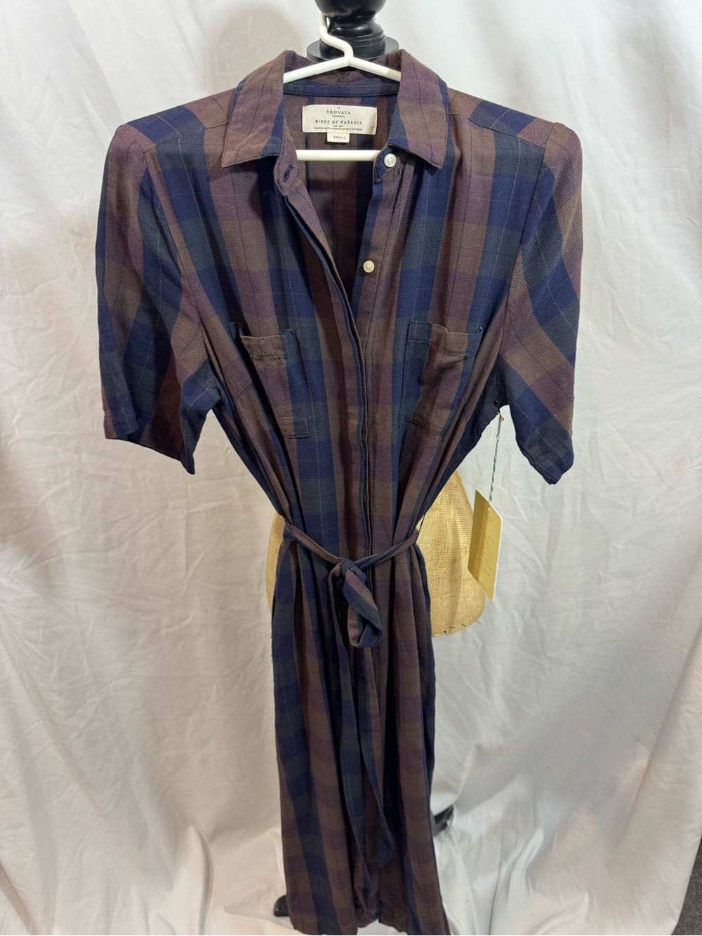 Trovata Plaid Shirt Midi Dress in Blue and Brown S